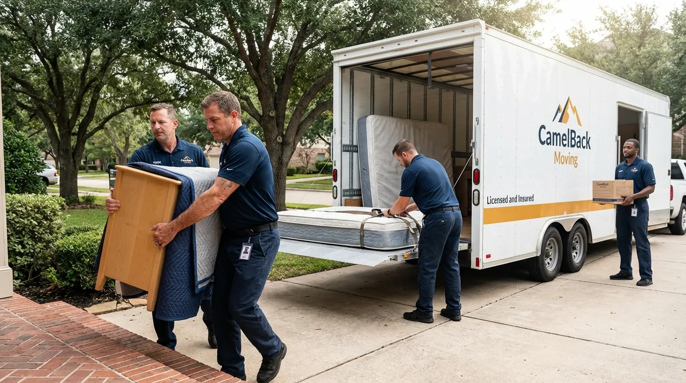 Crew loading residential truck for cross-state move from Mokena, IL