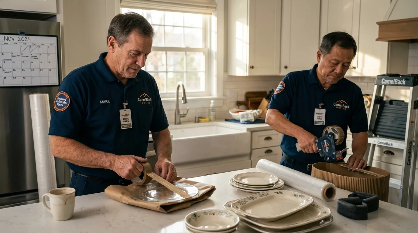 Professional crew packing kitchen dishware in Mokena, IL